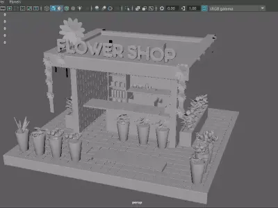 Flower Shop Interior Exterior Detailed 3D Model Low-poly 3D model