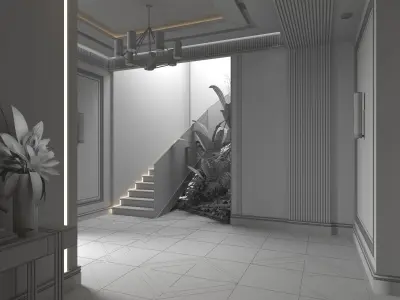 Realistic Luxury Lobby Modern Design  Marble Interior Scene 3D model