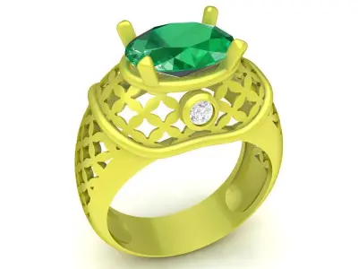 Luxury Oval Gemstone Openwork Signet Ring for Men 4018 3D print model