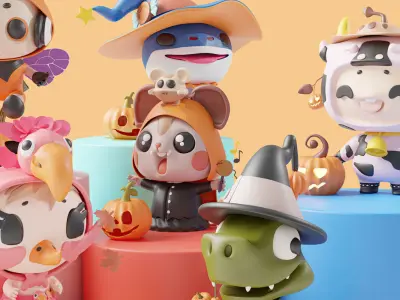 Art Toy Animal Alphabet Set 1 A-H Halloween Character3D Low-poly 3D print model