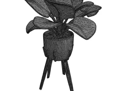 Modern Potted Houseplant with Metal Stand Low-poly 3D model