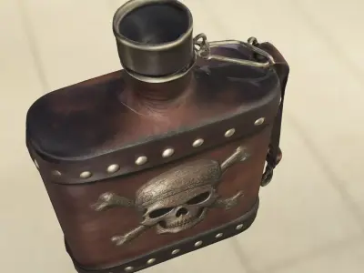 Pirate Skull Leather Flask Low-poly 3D model
