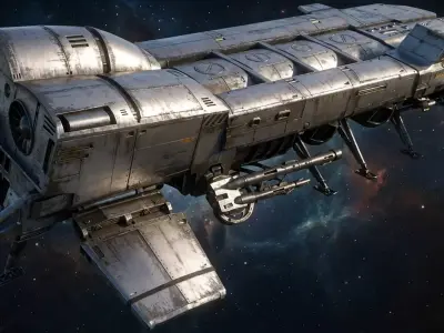 SCIFI Starship 001 Game-Ready and 3D Print Solid Mesh Low-poly 3D model