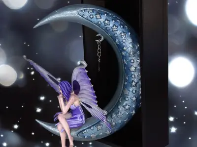 Fairy sitting on half moon - Book Nook 3D print model