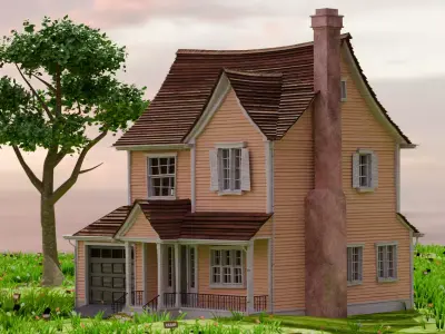 American Style Cottage Exterior 09 Low-poly 3D model