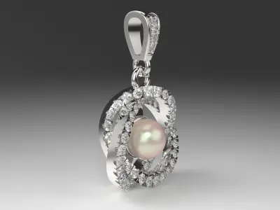 White gold pearl diamond teardrop STL pendant model pp0001 3D print model