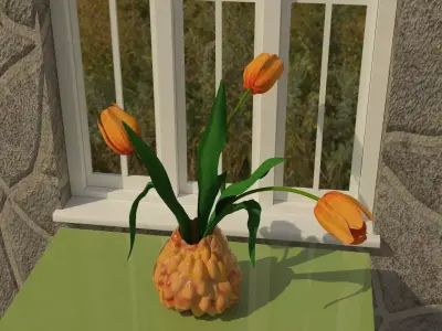 Orange tulips bouquet in a vase 3D model