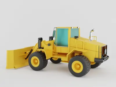 Motor grader of yellow color on white background Low-poly 3D model