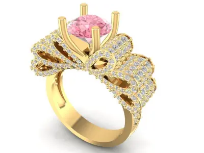 Crown Style Pink Gemstone Diamond Ring for Women 1560 3D print model