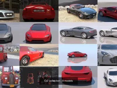 Car collection ferrari sports at sunset 3D Model Pack