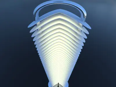 scyscraper futuristic structure in middle of body of water 3D model