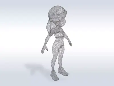 3D Cartoon character t pose muscle sport girl gym Low-poly 3D model