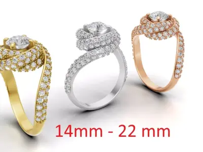 Trinity Ruban Solitaire Ring 14mm - 22 mm 3D print model