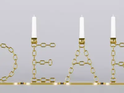 Alphabet Dear Gold Chain Candleholder 3D Model True 4K PBR Rendr Low-poly 3D model