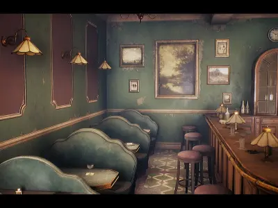 Vintage Bar Interior Environment Unreal Engine Low-poly 3D model