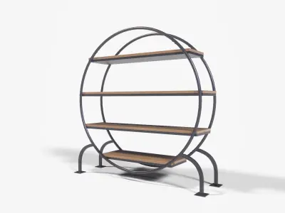 Round Books Shelve wood oak Low-poly 3D model