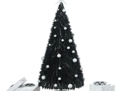 Decorative fur tree with toys and gifts 3D model