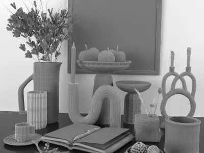 decorative set with dried flowers 3D model