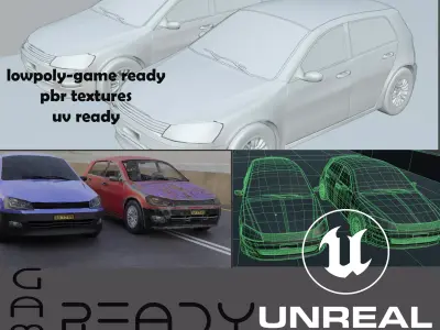 Lowpoly Game Ready  Hatchback beatup car Low-poly 3D model