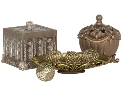 Decorative set 1 three ornate boxes and ornaments 3D model