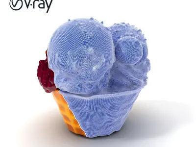 Ice Cream Sundae in Waffle Cone Model Pack Low-poly 3D model