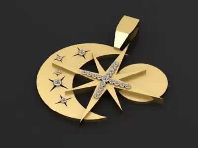 gold moon and star pendant  3d printable model  3D print model
