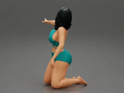 Woman In short and bra Sitting On Knees 3D print model