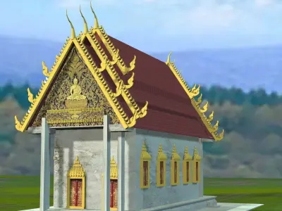 monastery buddhist temple in thailand 3D model