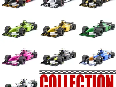 formula car collection 3D model Low-poly 3D model