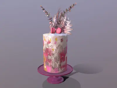 Luxury Golden Pink Buttercream Cake Low-poly 3D model