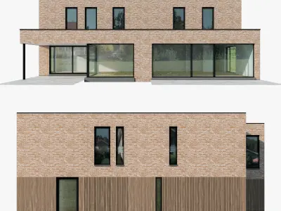 Modern House 02 light brick and wood 3D model