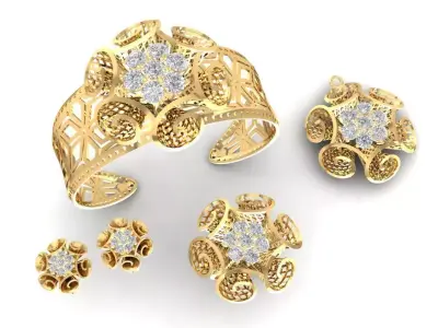 Elegant Floral Diamond Jewelry Set for Women 3D Model 1191 3D print model