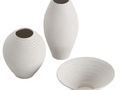 Otsu Round White Ceramic Textured Vase 3D model