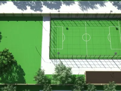 Stadium soccer field with grass and trees 3D model