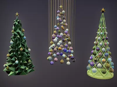 Christmas Tree and Ornaments Set Low-poly 3D model