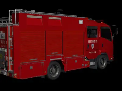 Japanese Fire Truck  3D Model - Unity Ready  3D model 3D model