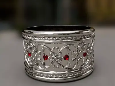 Gold  silver ring with antique design 3D print model