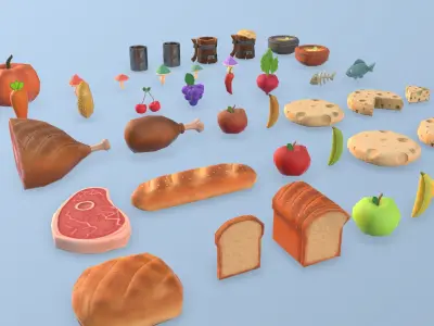 Stylized Medieval - Foods  Low-poly 3D model