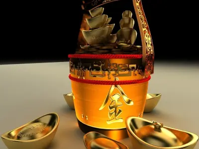 Chinese gold Ingot bucket 3D model