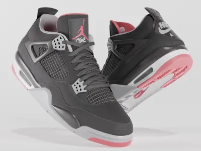 Nike Air Jordan 4 Retro Bred Shoe Low-poly 3D model