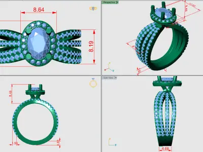 Pointed solitaire with oval halo 3D print model