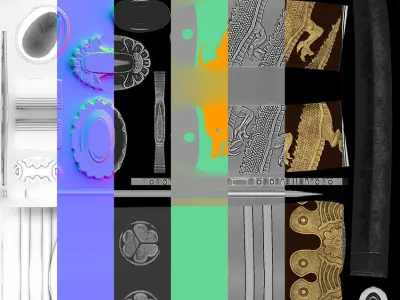 Tanto japanese sword with gold handle Low-poly 3D model