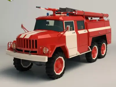 Low Poly Fire Truck 03 Low-poly 3D model