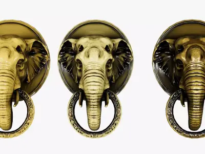 Elephant  Head Door Knocker  Low-poly 3D model
