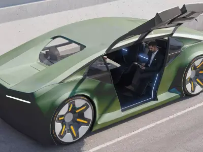 Self-driving car concept 3D with interior green 3D model