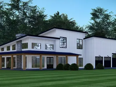 Modern American Barndominium Farmhouse 3D  Home with  Garage 3D model