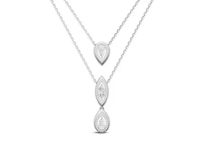 Fiery Rose Gold Diamond Tie Necklace With Pear and Marquise 3D print model