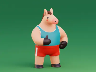 Cartoon Horse Character Rigged Fitness Poses Illustration  Low-poly 3D model