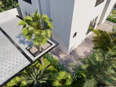 luxury backyard design with swimming pool 3D model