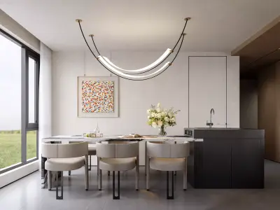 Luxury living room dining room interior scenes  3D model